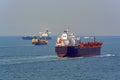 WorldÃ¢â¬â¢s busiest shipping lane - Straits of Malacca and Singapore. Royalty Free Stock Photo